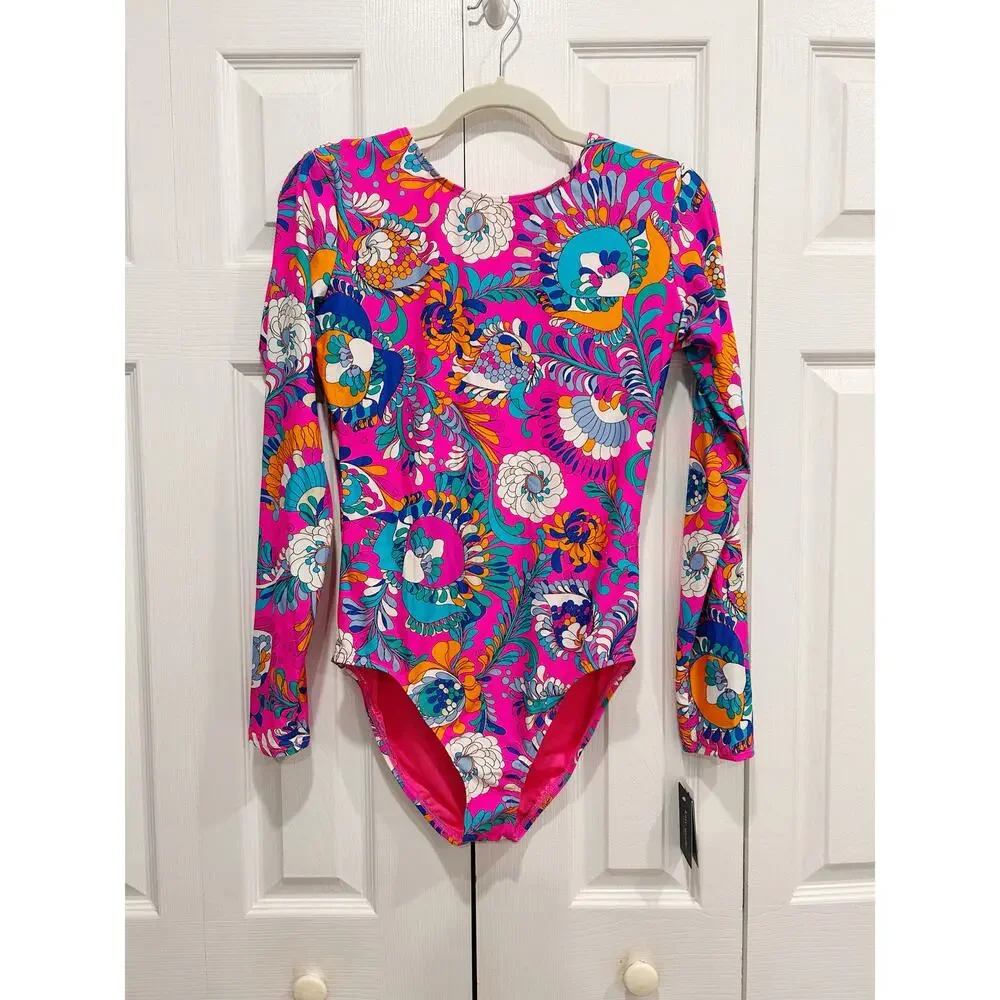 Kate Spade Pink Sea Garden Long Sleeve One Piece Rash Guard Swimsuit Size M NWT - Picture 1 of 8